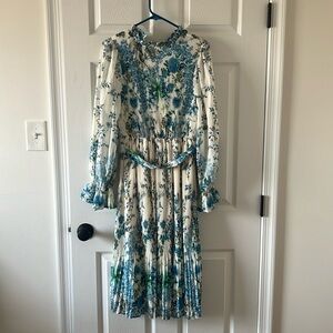 Blue floral long sleeve midi dress